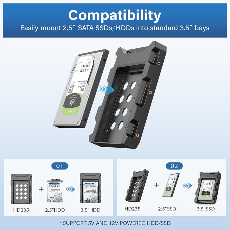 EJAY 2.5 to 3.5 Hard Drive Adapter for SSD/HDD, SATA III Mounting Bracket with with Cooling Vents, Fits 7/9.5/12.5mm Hard Drives, 1 Pack - Image 2